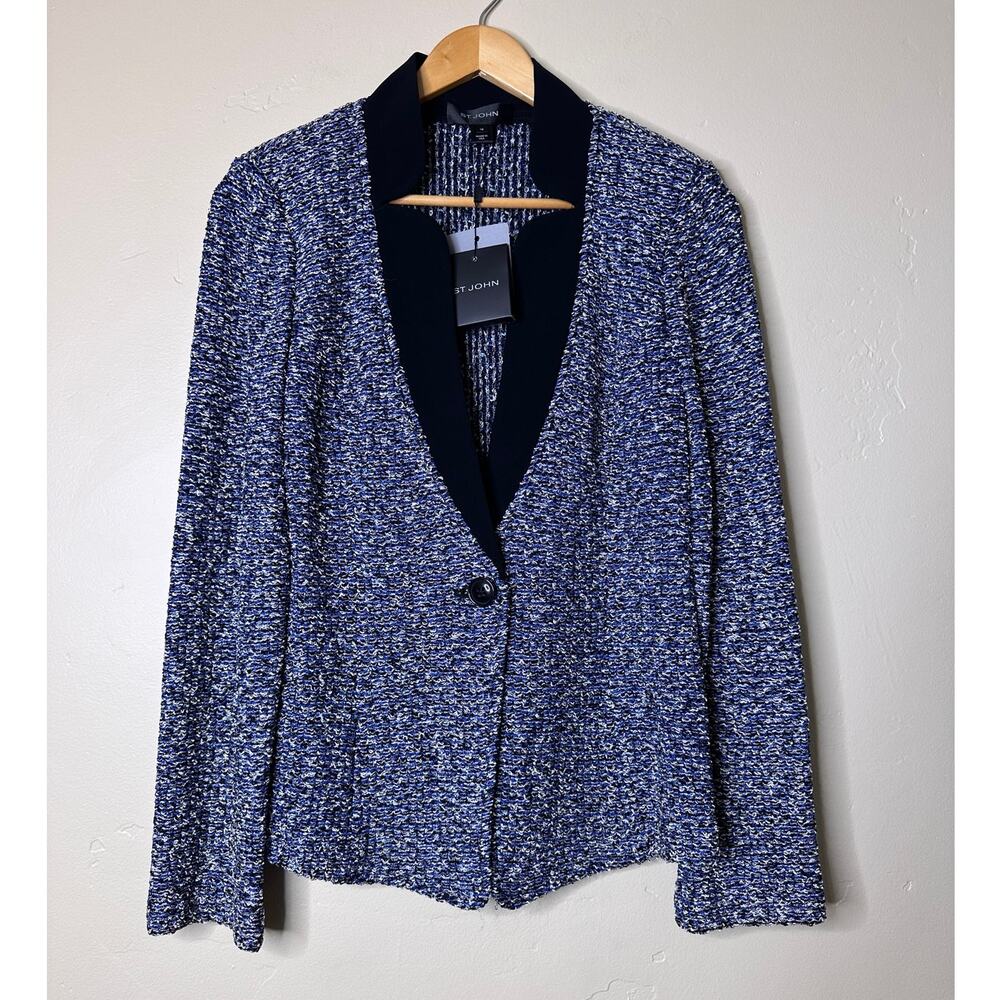 NWT St. John Stretch Boucle Jacket Blue, White, Black Tweed Stretch 10